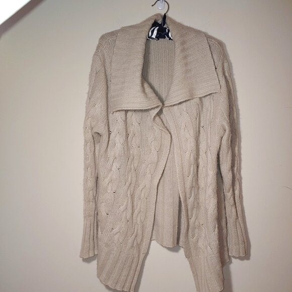 Cashmere Farms Sweaters - Cashmere Farms Cashmere Silk Blend Chunky Cable Knit Cardigan Sz M Cream